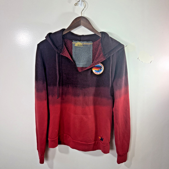 Aviator Nation Unisex Pullover Hoodie Size S Red Ombre Patch Relaxed Athleisure - Picture 1 of 11